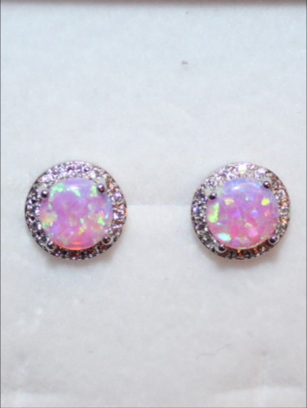 Pink Opal CZ Halo Stud Earrings